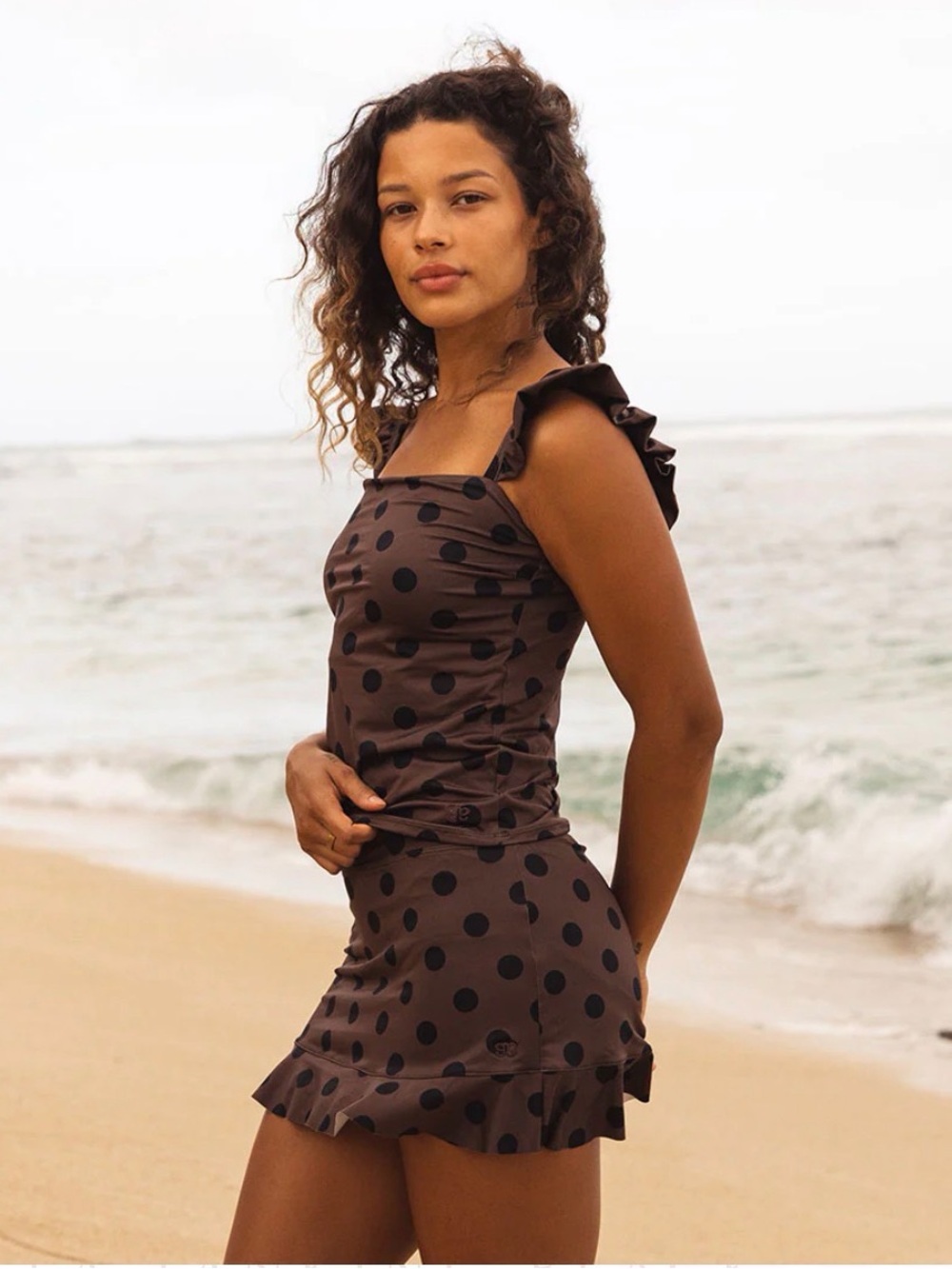 [Albion Fit] Bella Tankini Black Cocoa Dot